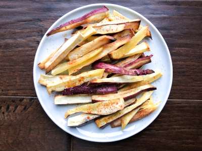 Mediterranean Air Fried Japanese Sweet Potato Fries with Yogurt